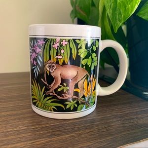 🌸🌿 vintage rainforest monkey mug